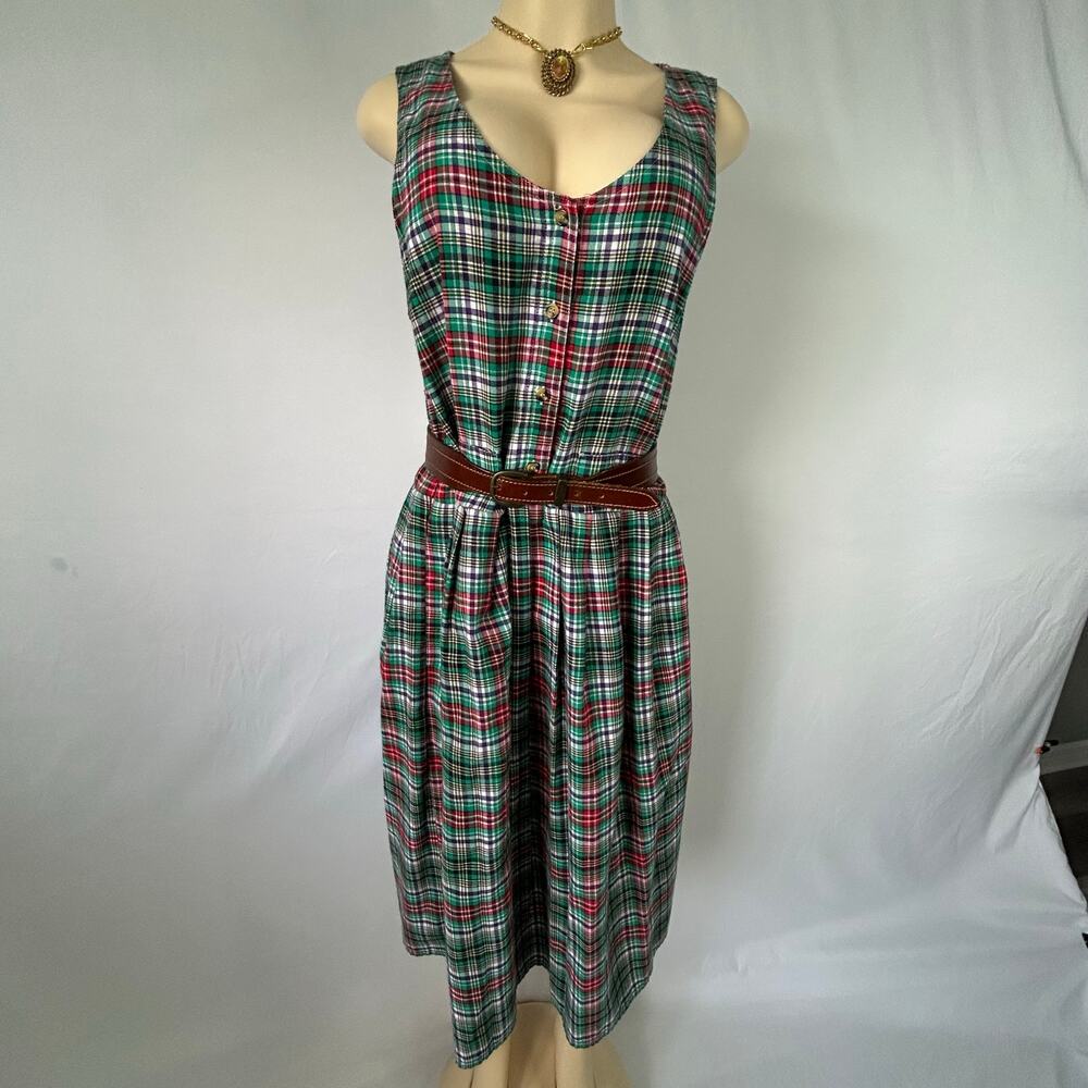 Vintage Melissa Burke Plaid Dress 90s Button Front Belted Midi Cottagecore 10